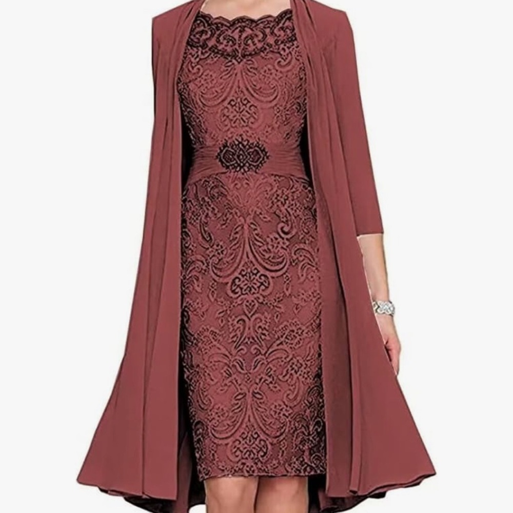 Elegant Lace Overlay Dress with Jacket